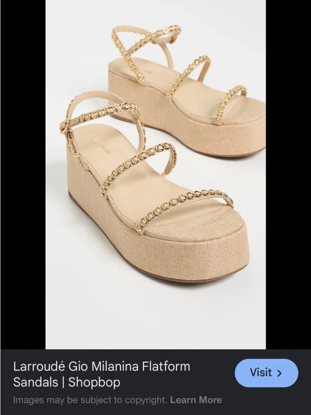 Larroudé Gio Milanina Platform Sandals Raffia Gold Size 7.5